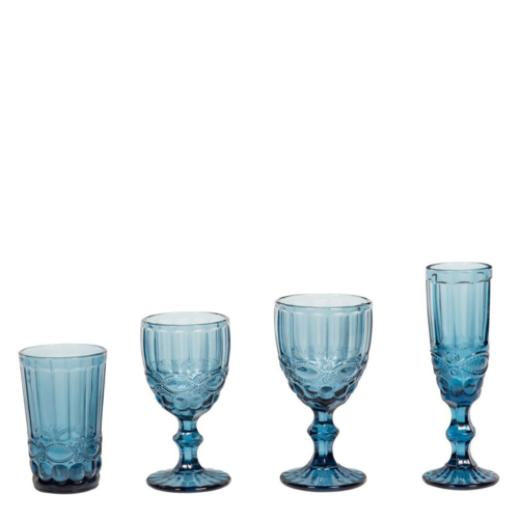 Blue Water Glasses Set of Two, Vintage Clear Light Blue Glass Stemware  Goblets, Blue Glass Fancy Stemware Cups Party Glasses Hostess Gift
